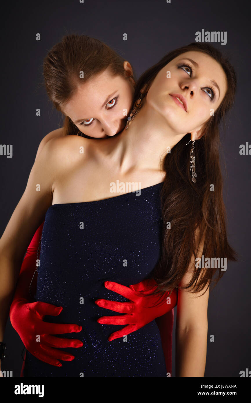 Femmes, femmes, noirs, de teint basané, jetblack, Deep Black, jeune, jeune, couple, Banque D'Images