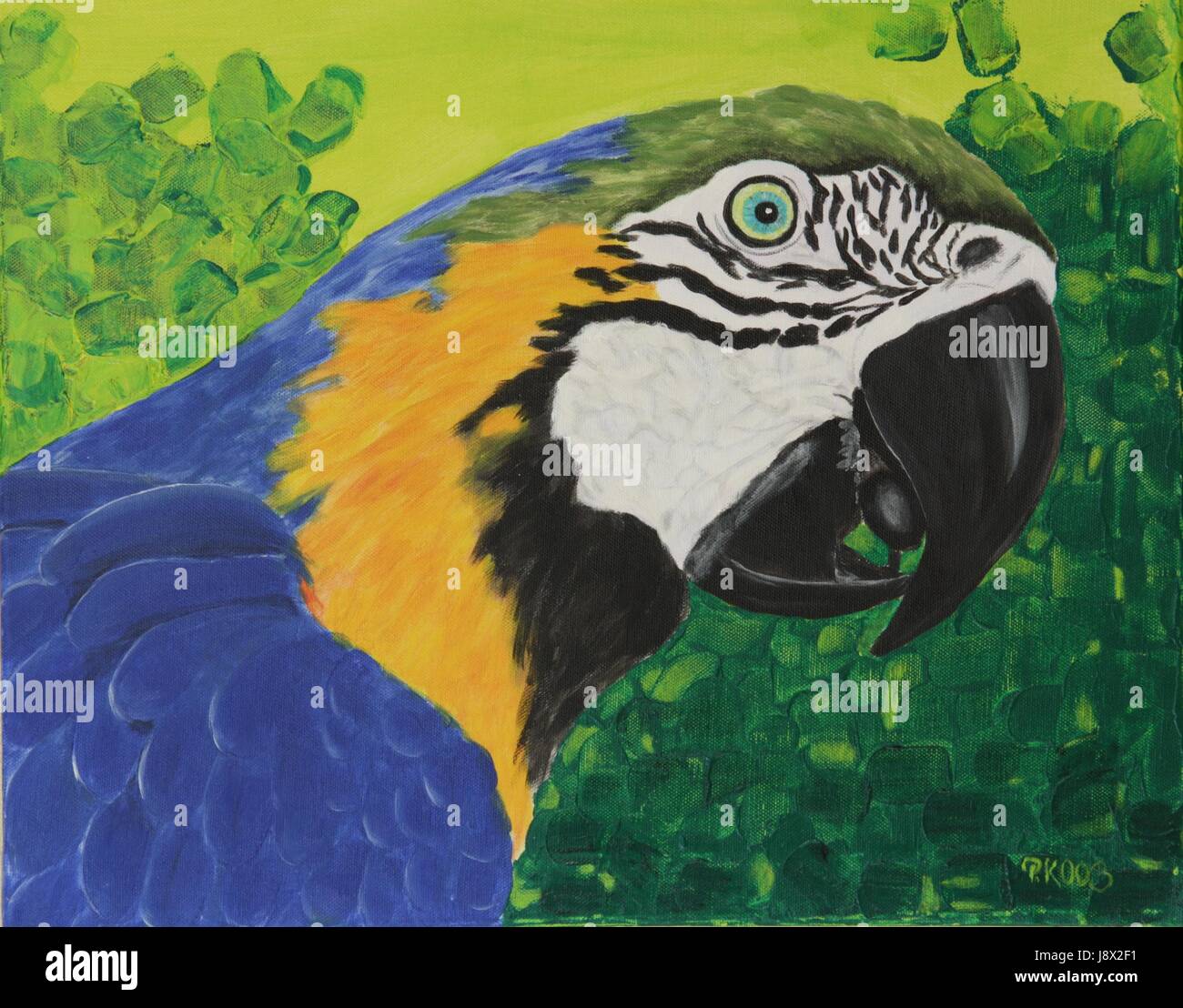 Oiseau, oiseaux, perroquet, bleu, œuvre d'art, d'oiseau, vert, couleur, coloré, Banque D'Images