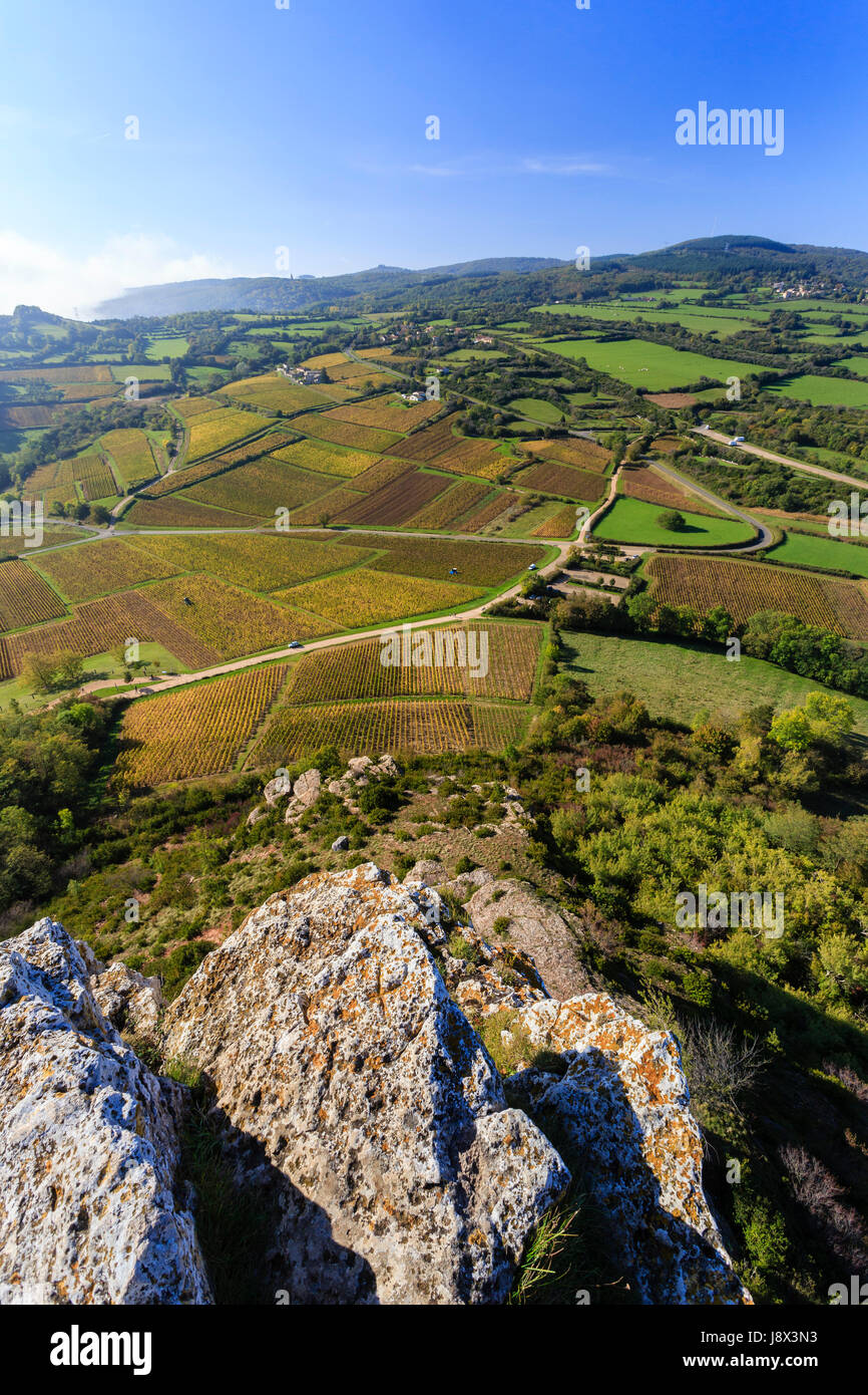 France, Saône et Loire, Solutré Pouilly, vue du haut de la roche Solutré Banque D'Images