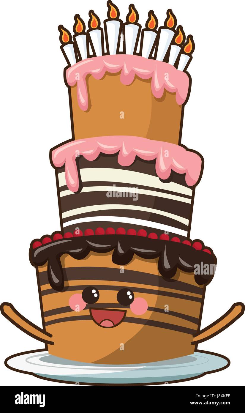 Bougie gâteau kawaii anniversaire célébration Illustration de Vecteur