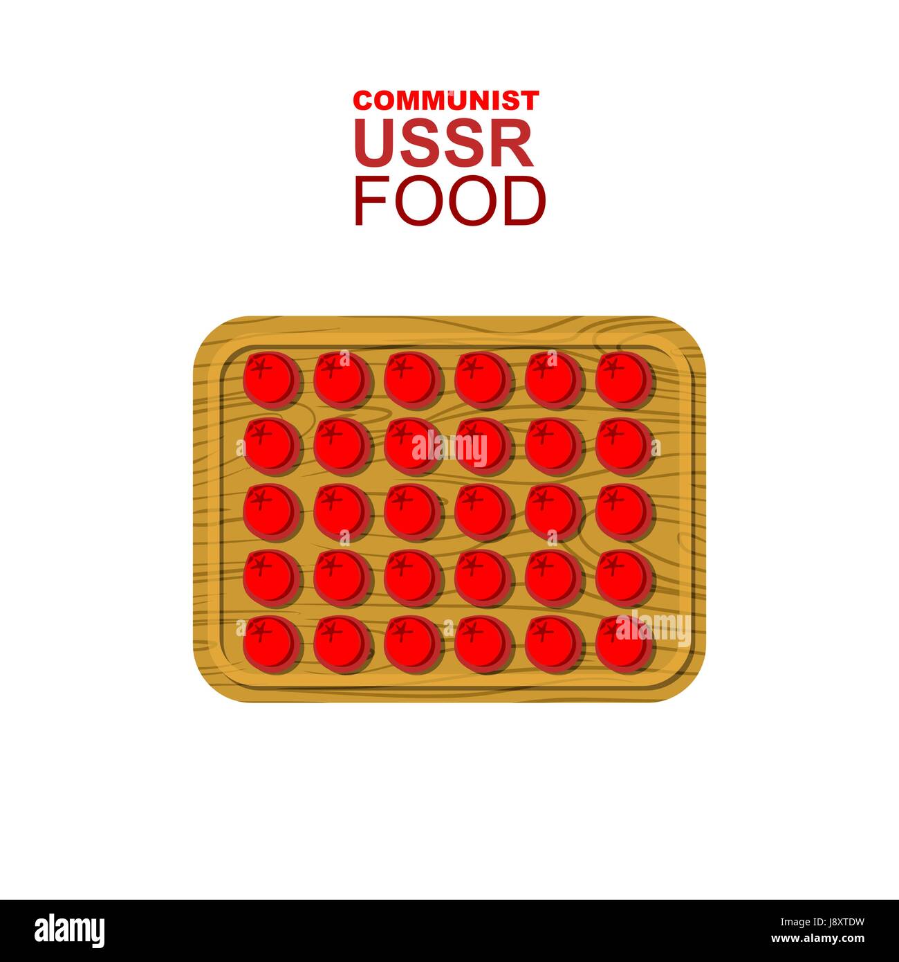 Quenelles sur une planche à découper en bois. Rouge communiste quenelles. La nourriture de l'URSS. Vector illustration de l'allégorie. Illustration de Vecteur