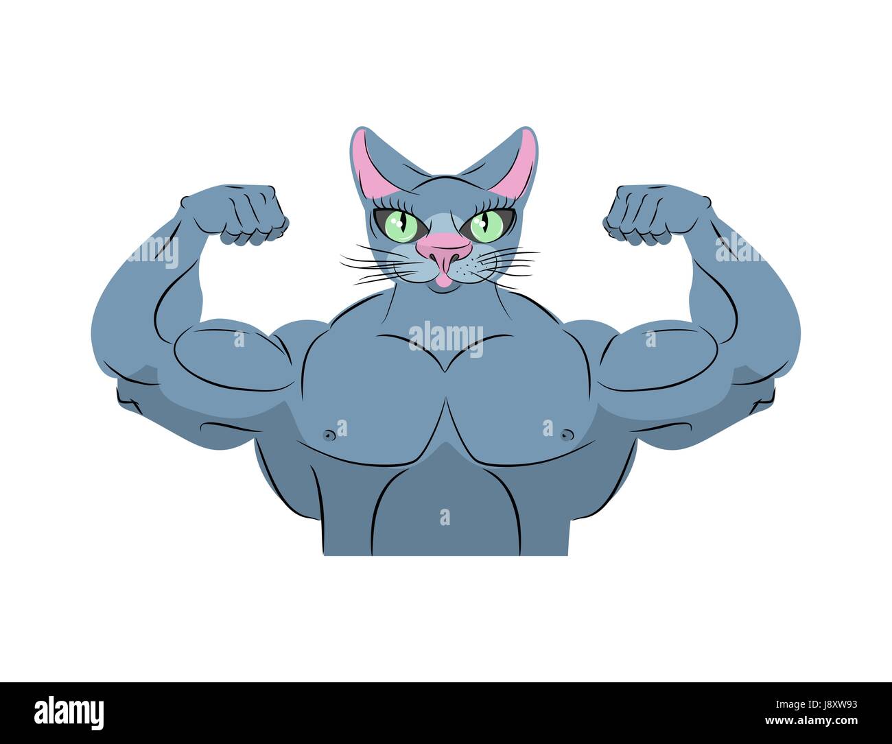 Strong cat. Animaux alimentation bodybuilder. Animal avec de grands muscles. Emblème pour équipes sportives. Illustration de Vecteur