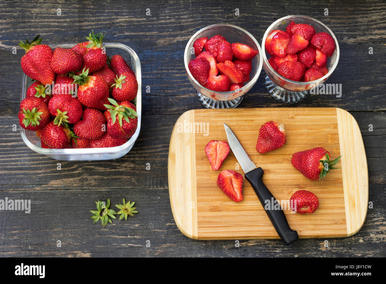 Les fraises. Fraises fraîches et juteuses, . Vue du dessus Banque D'Images
