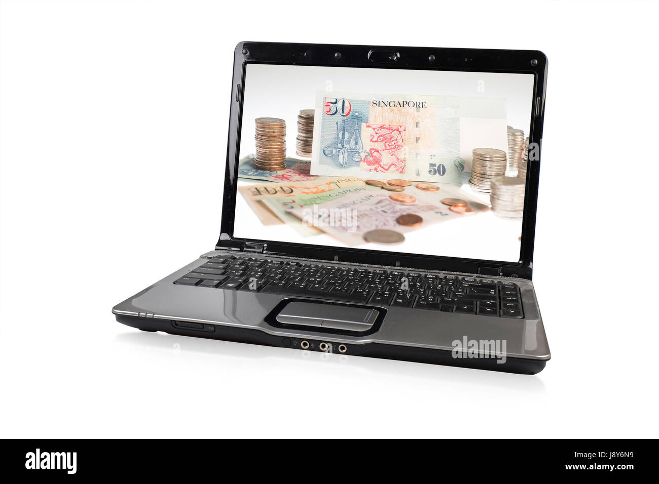 Ordinateur portable avec écran d'argent. Isolé sur fond blanc Banque D'Images