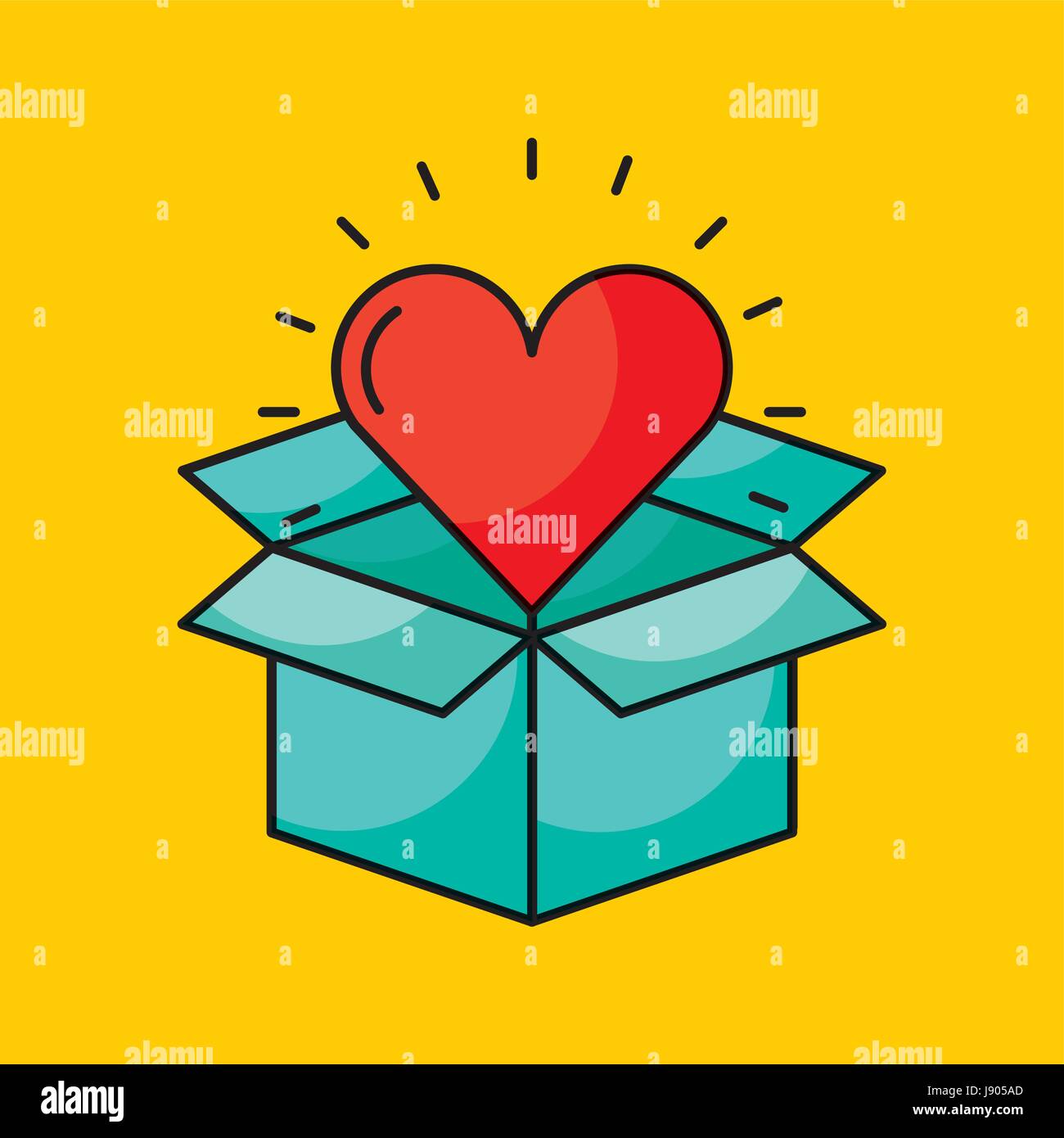 Boîte en carton avec dessin animé coeur qui sort de l'image concept Image  Vectorielle Stock - Alamy