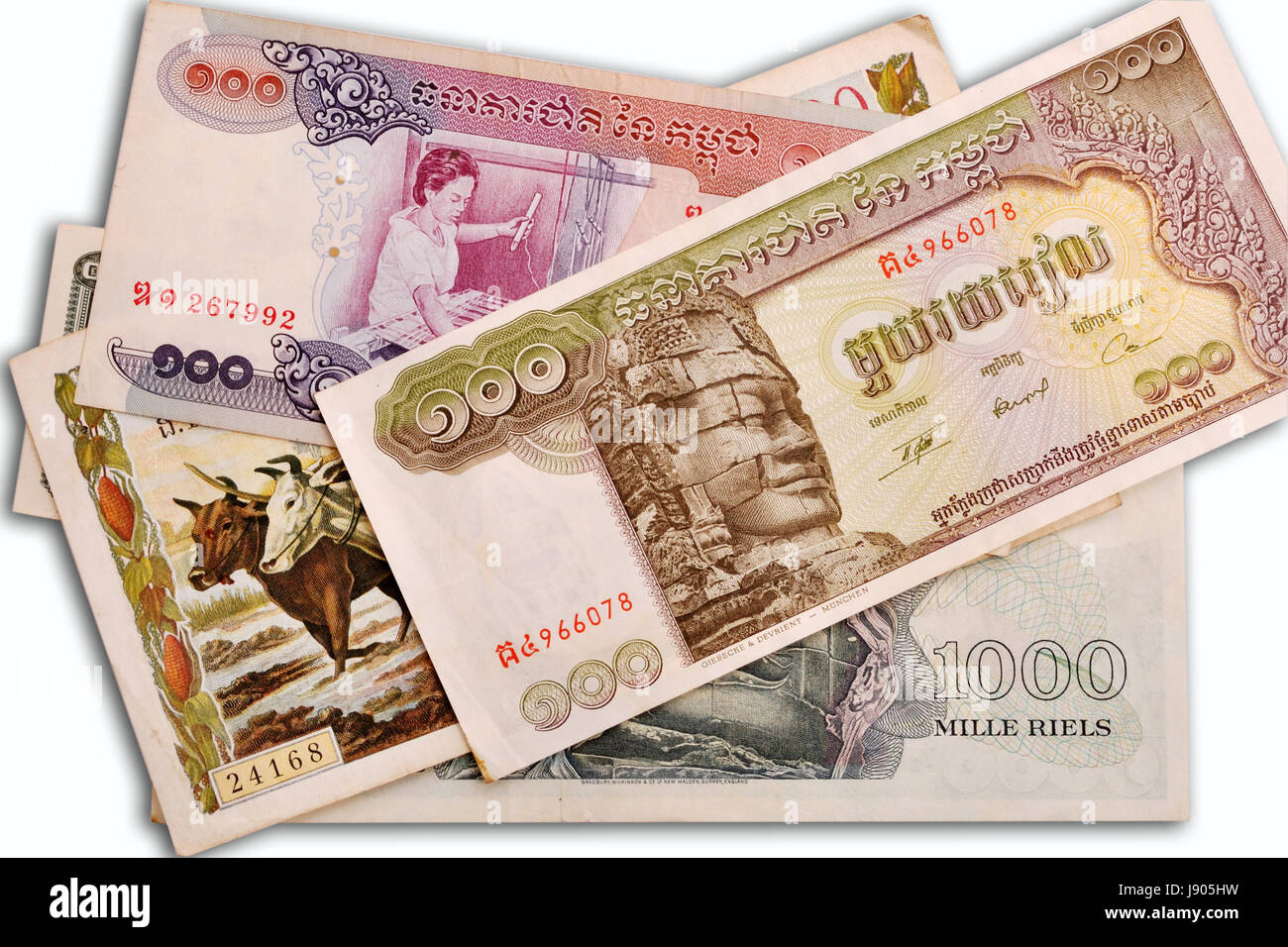 Billets sur fond blanc Cambodge Banque D'Images