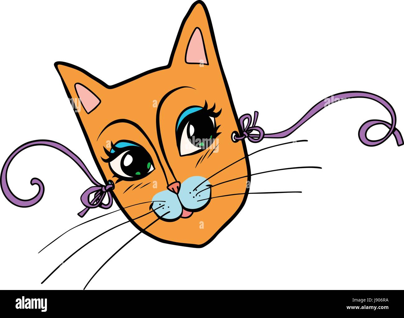 Chat Masque visage féminin. Cartoon illustration bande dessinée pop art retro style vector Illustration de Vecteur