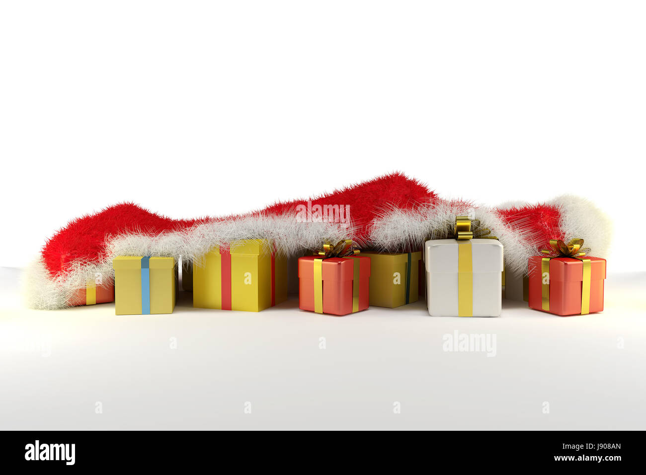 Cadeaux de Noël isolé couvrant par plafond noël in front of white background Banque D'Images