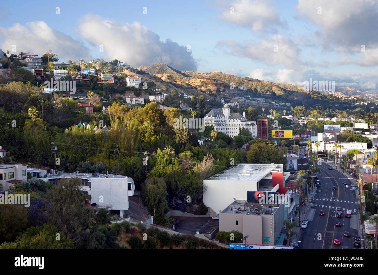 L'hôtel Chateau Marmont à Hollywood Hills au-dessus de la Sunset Strip, à West Hollywood, le quartier de Los Angeles, CA Banque D'Images