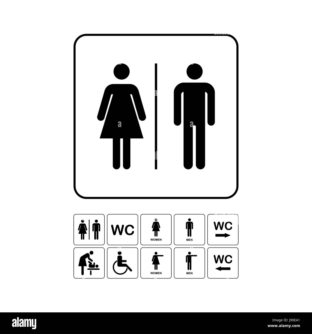 Plaque de porte WC / toilettes icon set. Les hommes et les femmes des toilettes WC signe pour. Icône WC vecteur. Illustration de Vecteur