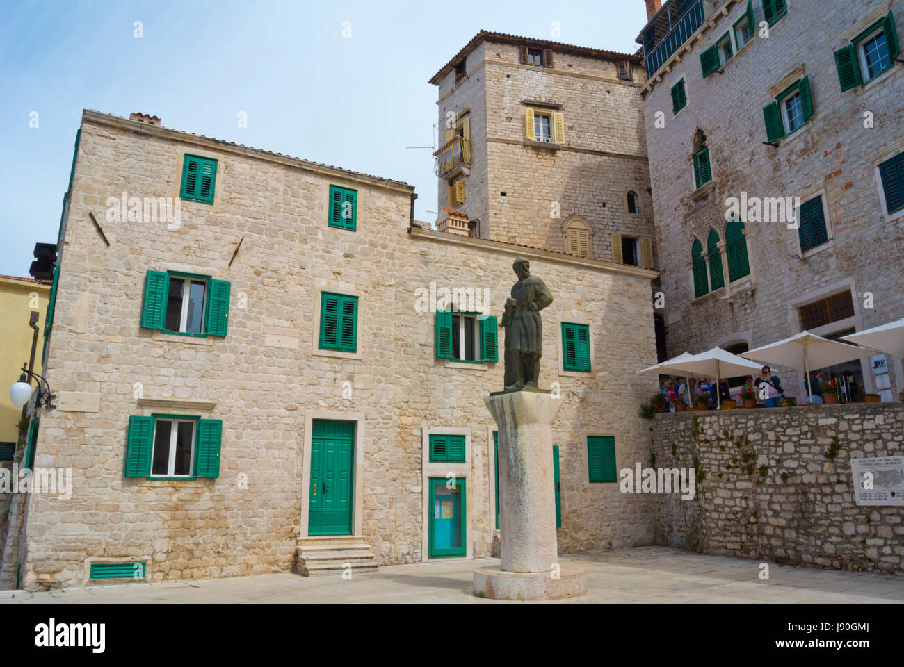 Juraj Dalmatinac, Giorgio da Sebenico, Georgius Mathei Dalmaticus memorial, Trg Republike Hrvatske, vieille ville de Sibenik, Dalmatie, Croatie Banque D'Images