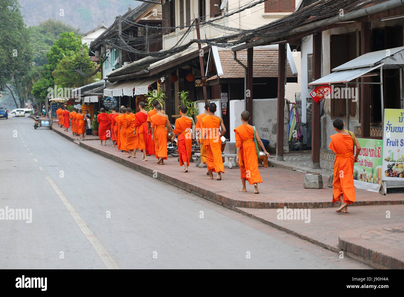La collecte de l'aumône des moines à Luang Prabang au Laos Banque D'Images