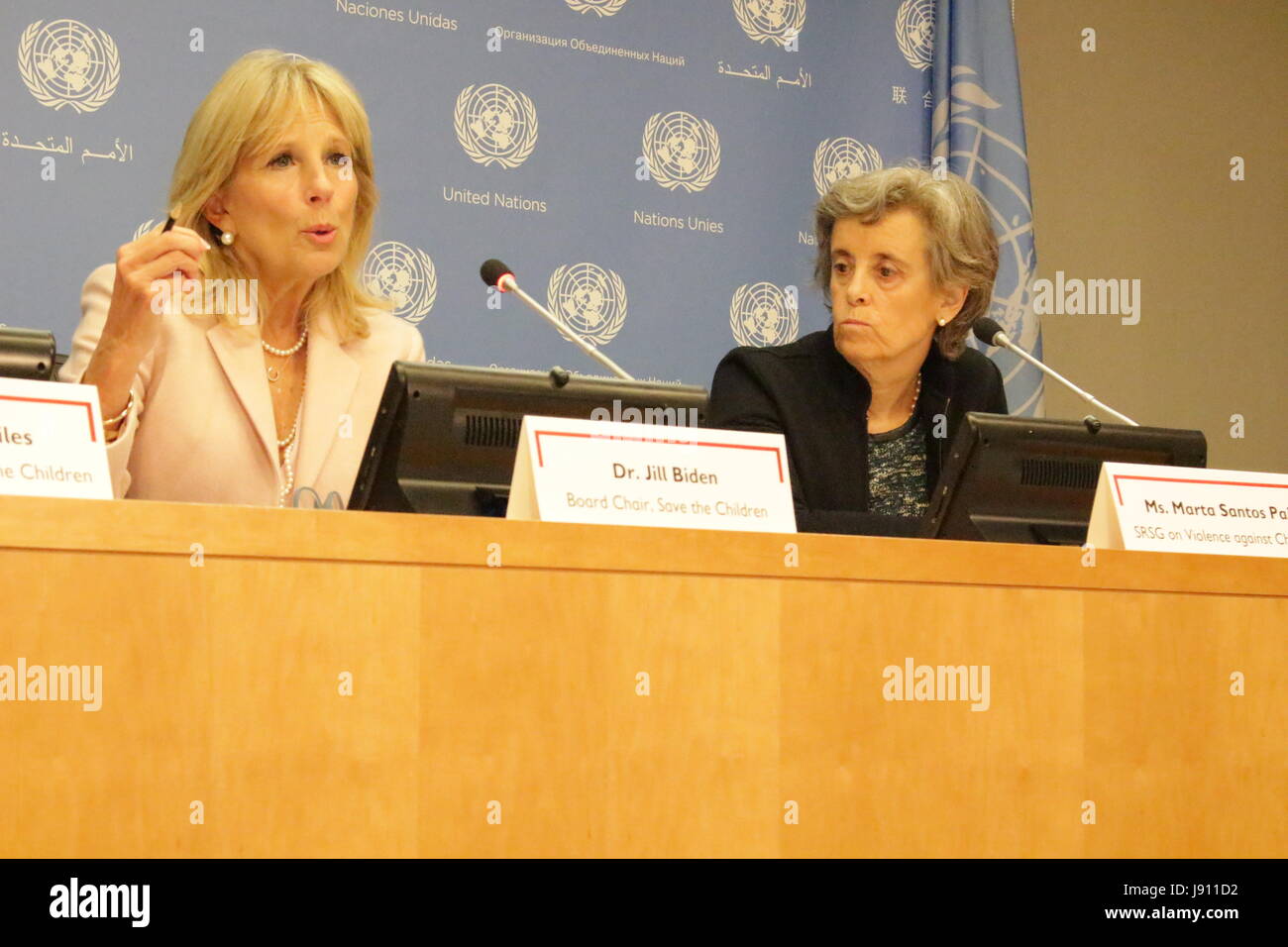 New York City, USA. 31 mai, 2017. À l'ONU à New York, Jill Biden parle de Save the Children rapport le 31 mai, y compris à propos de Delaware dont son mari Joe Biden représenté au Sénat des États-Unis avant de devenir vice-président du président Obama Crédit : Matthew Russell Lee/Alamy Live News Banque D'Images