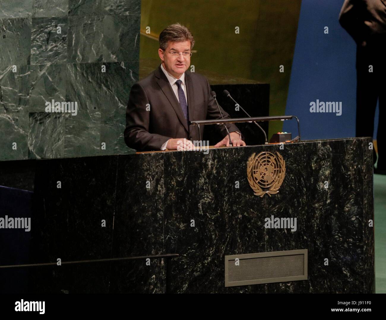 Organisation des Nations Unies, New York, USA, 31 mai 2017 - Miroslav Lajeak, Ministre des affaires étrangères et européennes de Slovaquie, élu Président de la soixante-deuxième session de l'Assemblée générale aujourd'hui au siège des Nations Unies à New York. Photo : Luiz Rampelotto/EuropaNewswire dans le monde d'utilisation | Banque D'Images