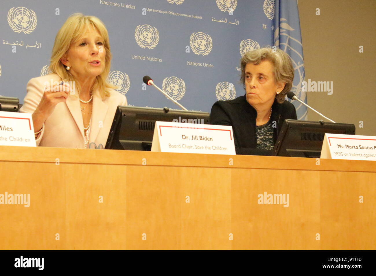 New York City, USA. 31 mai, 2017. À l'ONU à New York, Jill Biden parle de Save the Children rapport le 31 mai, y compris à propos de Delaware dont son mari Joe Biden représenté au Sénat des États-Unis avant de devenir vice-président du président Obama Crédit : Matthew Russell Lee/Alamy Live News Banque D'Images