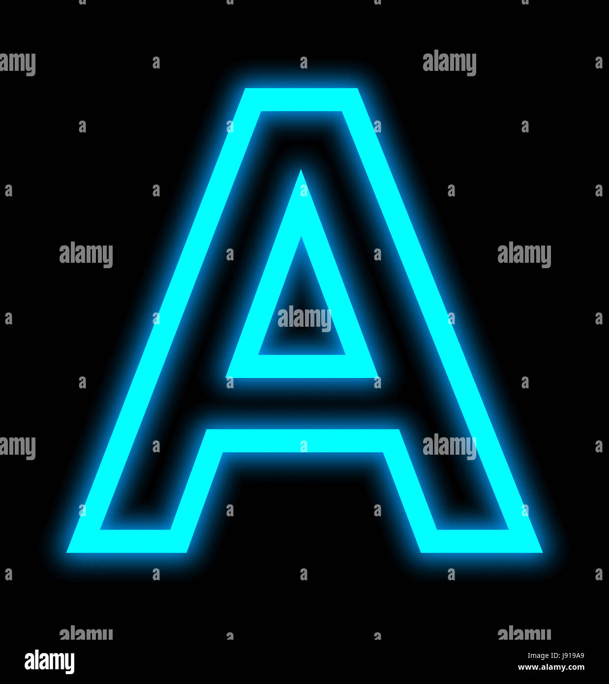 Une lettre de néons décrites isolé sur fond noir Banque D'Images