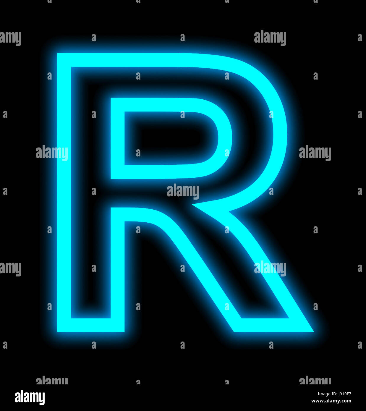 Lettre R néons décrites isolé sur fond noir Banque D'Images