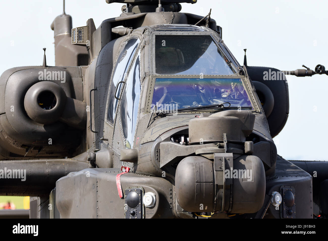 Armée britannique, Army Air corps, Agusta Westland AH-64D Apache Longbow AH-1 attaque hélicoptère détails nez. Capteurs de ciblage Banque D'Images