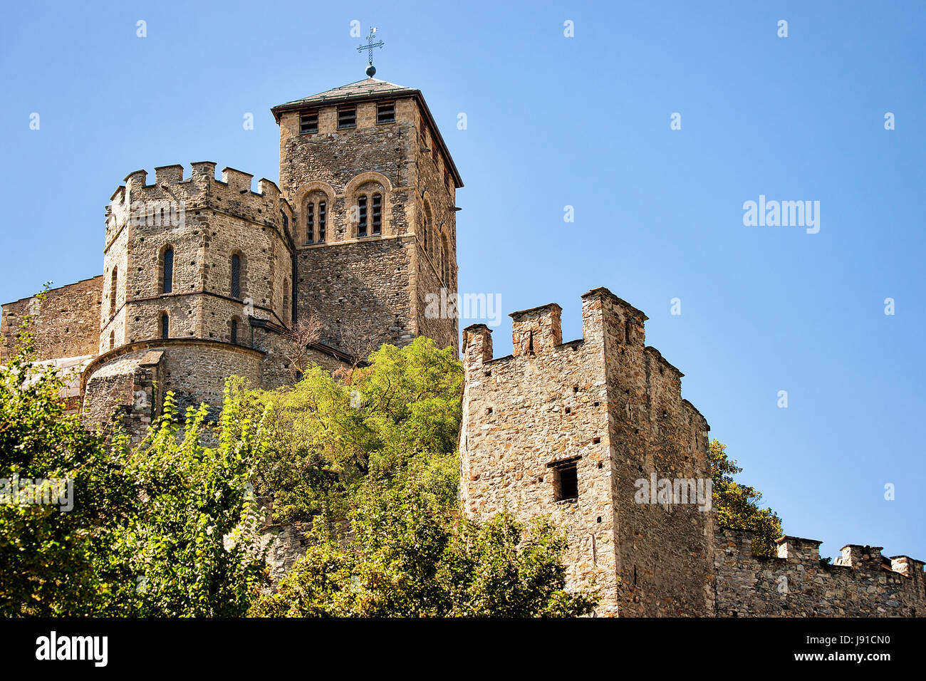 La basilique de Valère hill de Sion, Canton du Valais, Suisse. Banque D'Images