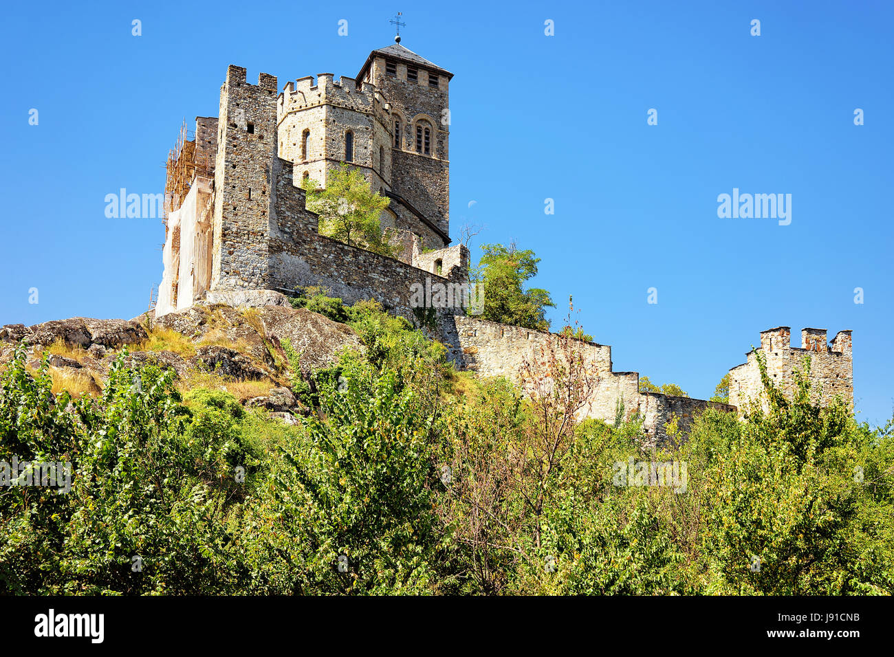 Basilique de Valère sur la colline à Sion, Canton du Valais, Suisse. Banque D'Images