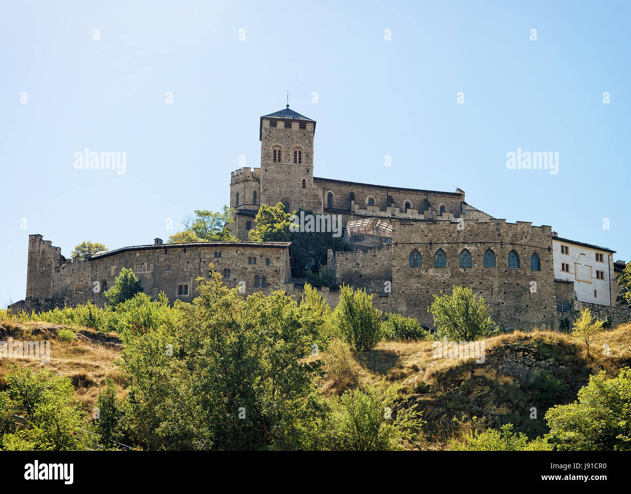 Le Château de Valère à la colline de Sion, Canton du Valais, Suisse. Banque D'Images