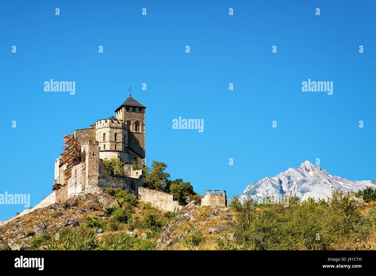 Valère château sur la colline de Sion, Canton du Valais, Suisse. Banque D'Images