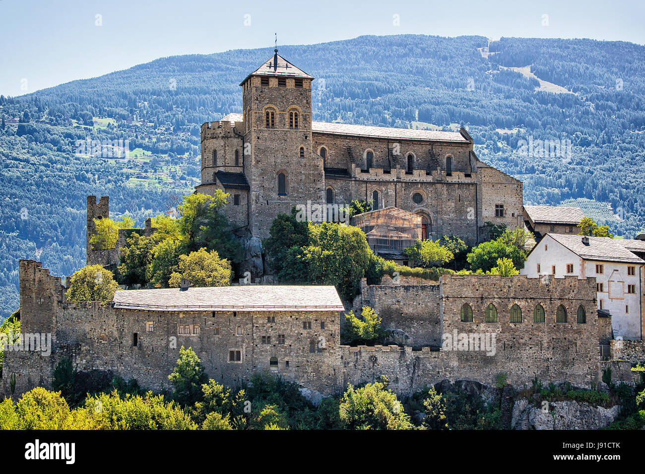 Le Château de Valère à la colline, Sion, Valais, Suisse. Banque D'Images