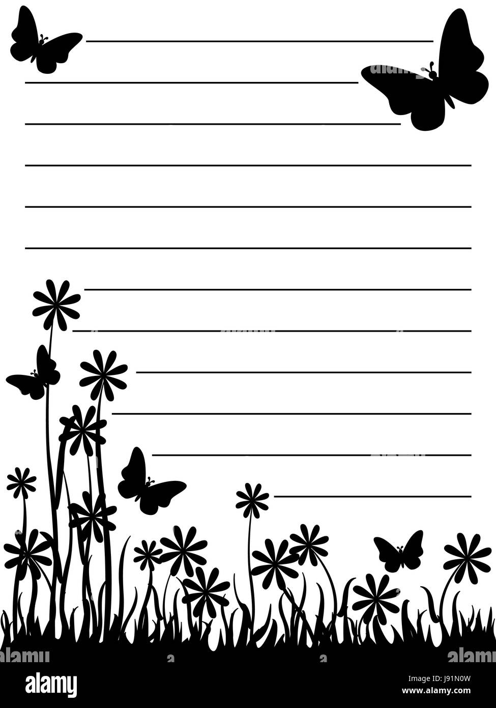 Illustration, note, mémo, graphique, Insecte, plante, fleurs, faune, papillon, Banque D'Images