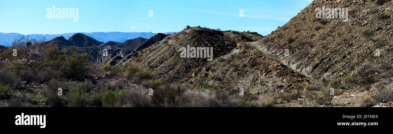 Panorama du désert de Tabernas, l'un des plus uniques les déserts du monde. Le seul désert d'Europe et l'un des monuments célèbres en Espagne. Andalousie Banque D'Images