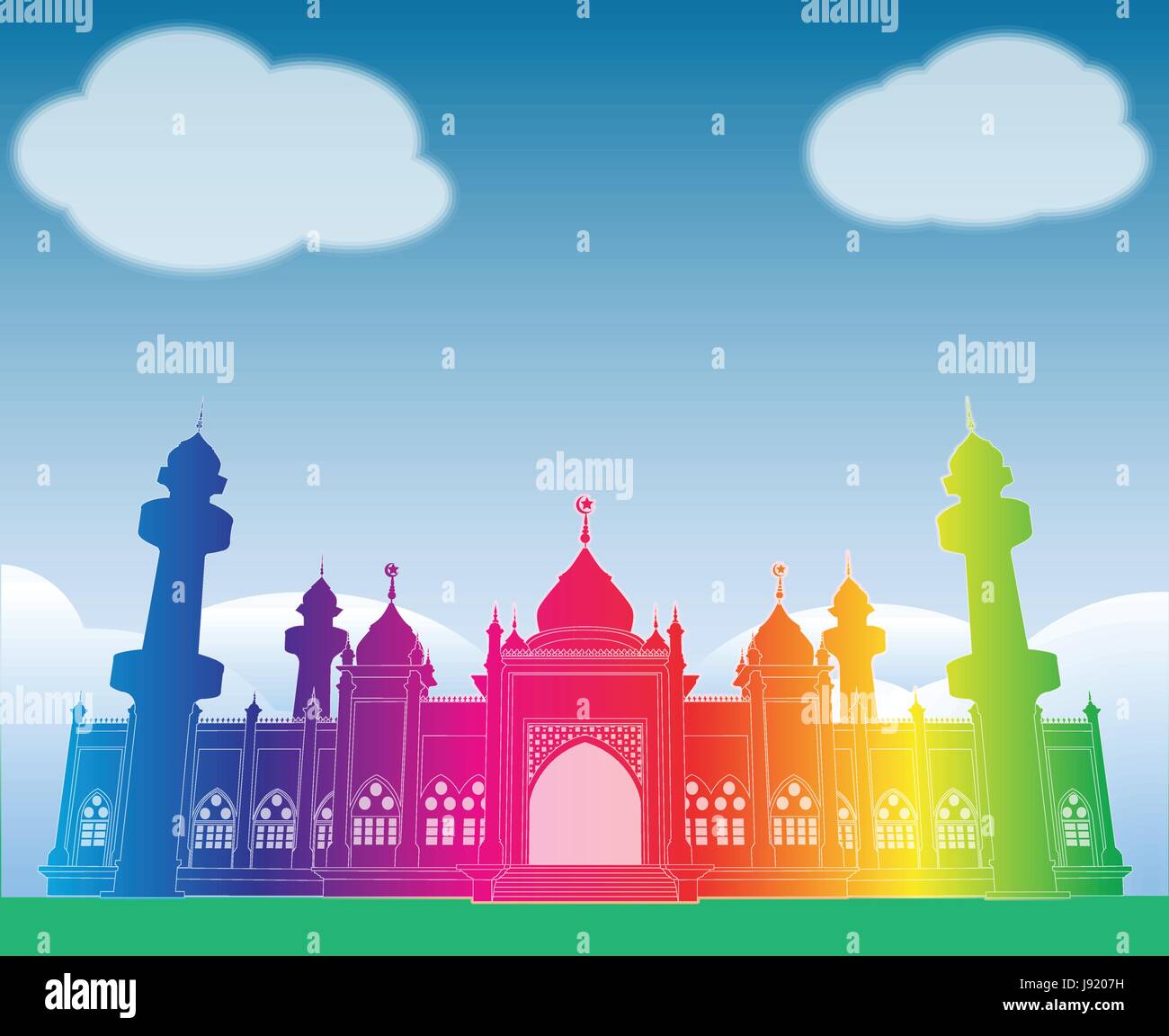 Arc-en-ciel coloré vecteur mosquée sous ciel bleu à patani Illustration de Vecteur