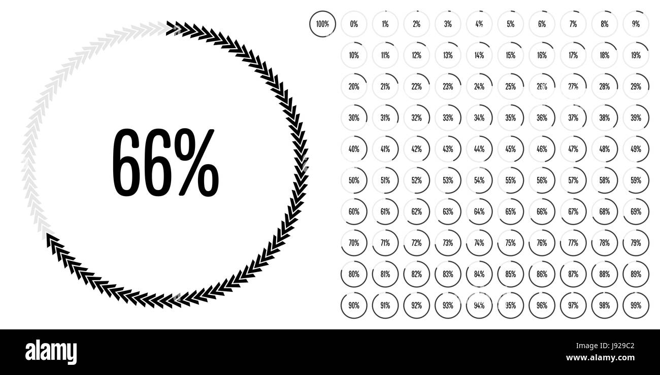 Ensemble de diagrammes cercle pourcentage de 0 à 100 prêt à utiliser pour le web design, l'interface utilisateur (UI) ou infographie - indicateur de noir Banque D'Images