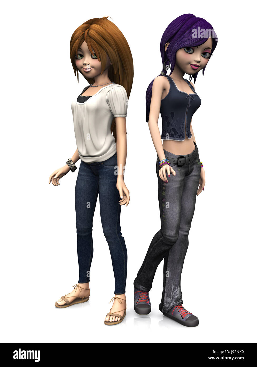 Cool, l'adolescence, adolescent, sœurs, amies, cartoon, fille, filles, amis, Banque D'Images