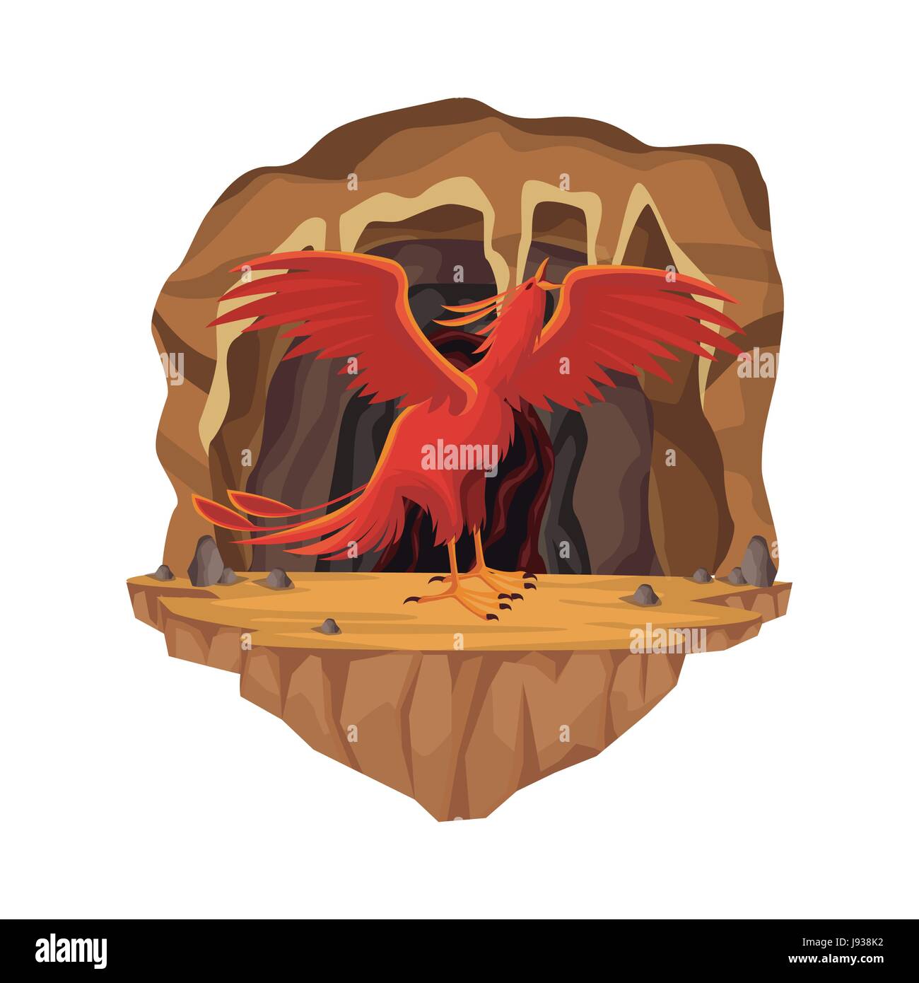 Scène d'intérieur grotte avec phoenix créature mythologique grec Illustration de Vecteur