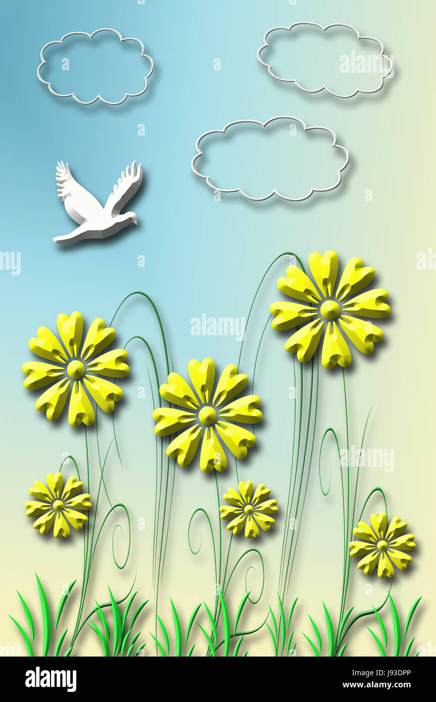 Graphique, oiseau, fleur, fleurs, plantes, oiseaux, l'été, summerly, carte postale, Banque D'Images
