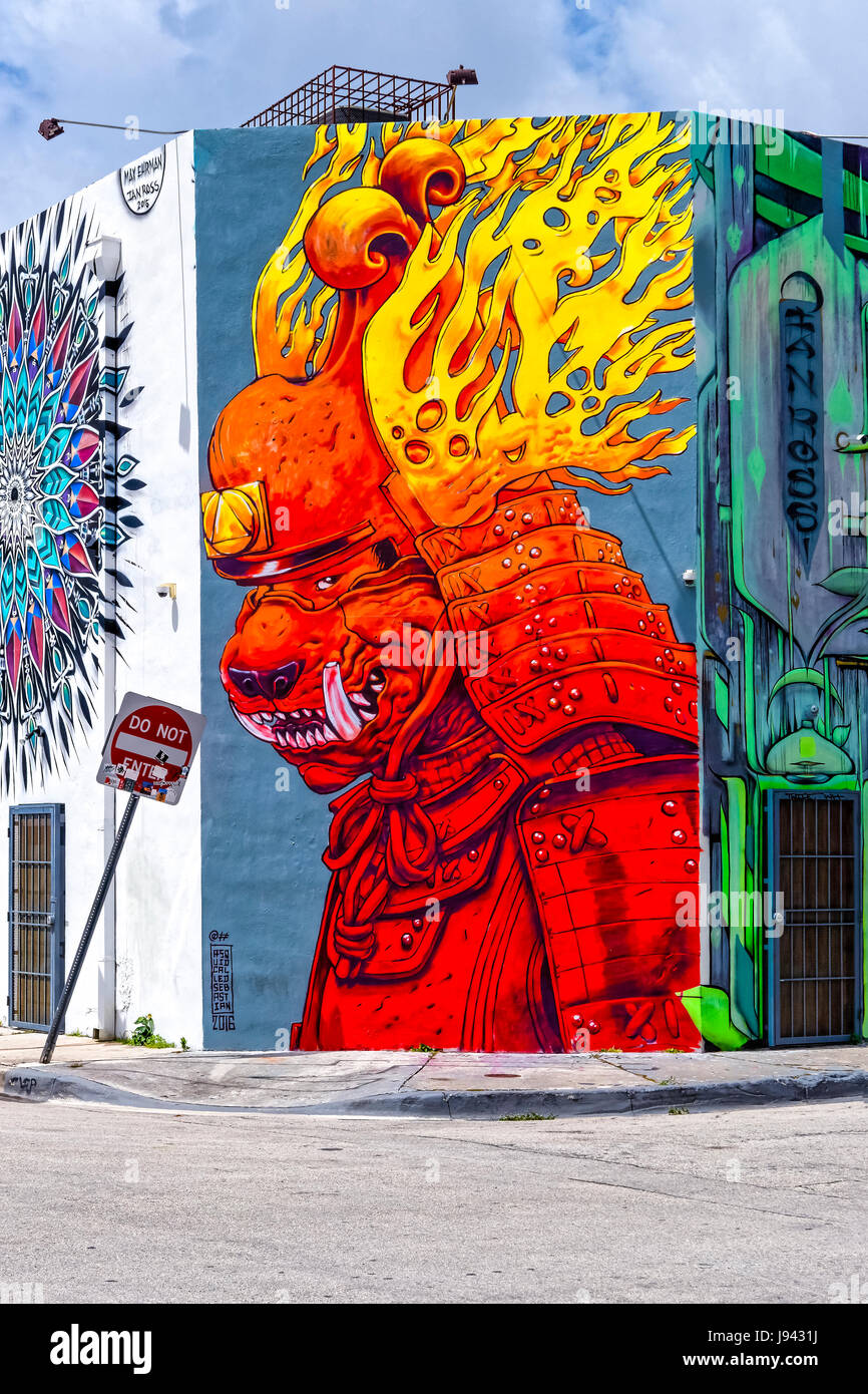 Façade Graffiti. Wynwood Art District. Miami. La Floride. USA. Banque D'Images