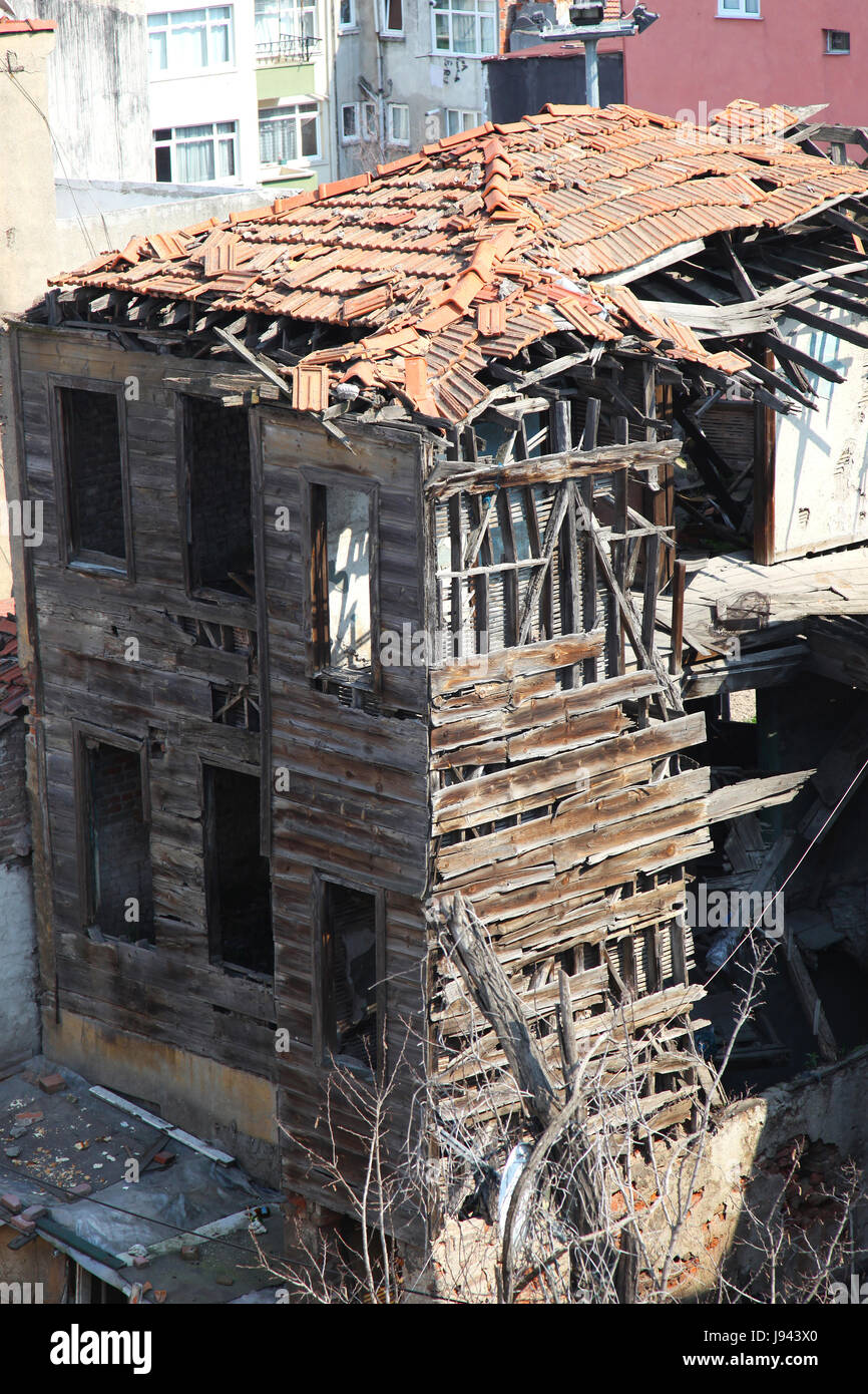 Bâtiment, maison, bois, vieille ville, framehouse, ruine, Turquie, Istanbul, les murailles de la ville, Banque D'Images