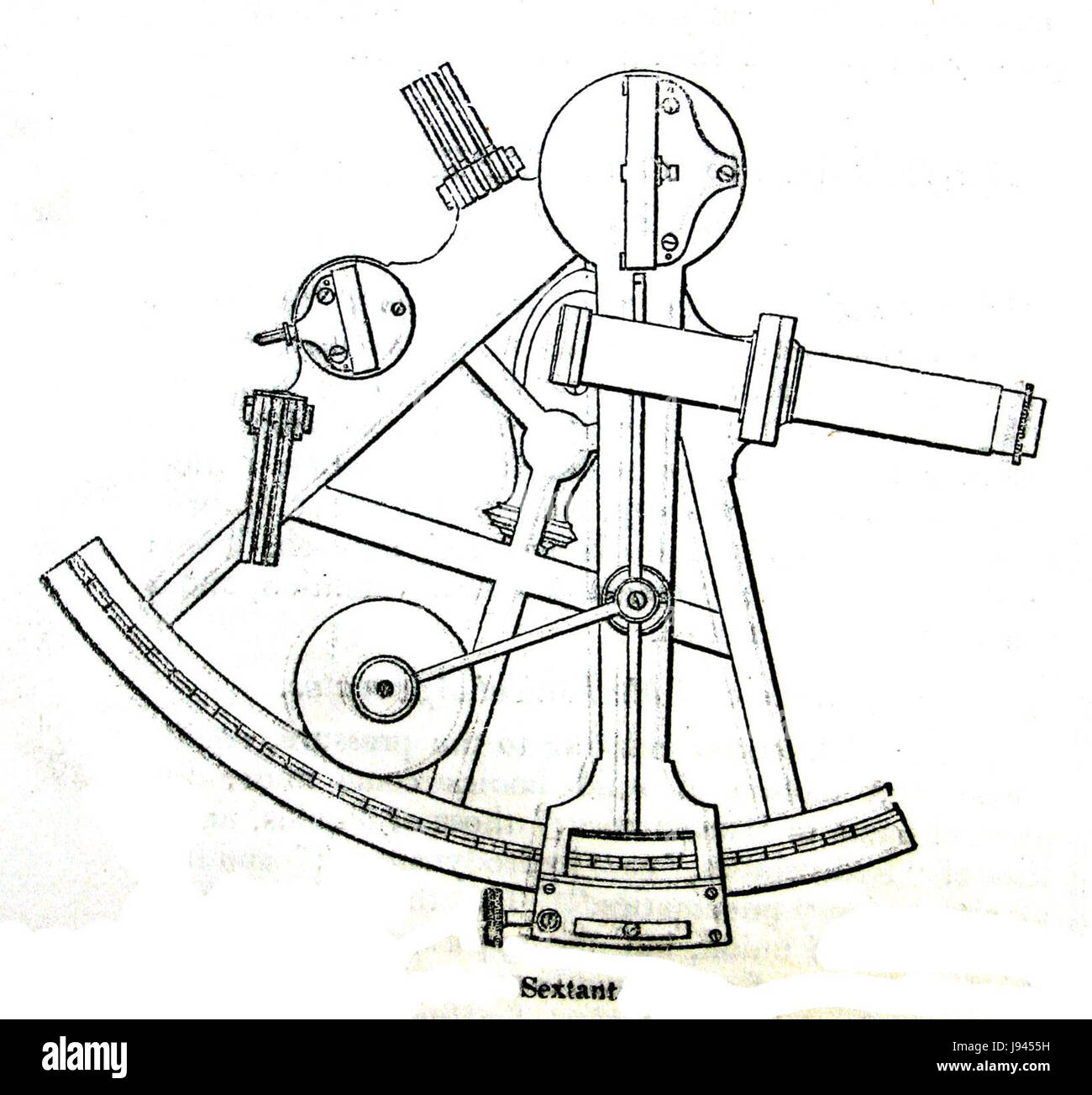 Un sextant est un instrument de navigation utilisé pour mesurer l'angle entre un objet astronomique et l'horizon. C'était un outil crucial pour la navigation maritime à l'époque de la voile. Banque D'Images