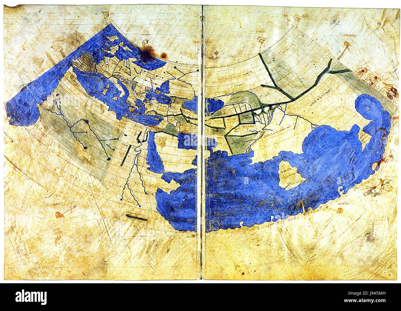 Cette carte, attribuée à Ptolémée, met en valeur le monde tel qu'il était compris dans l'Antiquité, illustrant la connaissance géographique du monde antique. Le manuscrit 'Vat Urb 82' est un artefact important de la cartographie historique, représentant les premières techniques d'exploration et de cartographie. Banque D'Images
