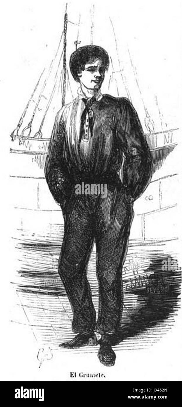 « Les Espagnols 200 El Grumete » fait référence à une représentation historique significative de l'histoire maritime de l'Espagne, en faisant spécifiquement référence aux marins connus sous le nom de « grumetes » ou Shipboys. Il souligne leur rôle dans les opérations navales pendant la période impériale espagnole. Banque D'Images