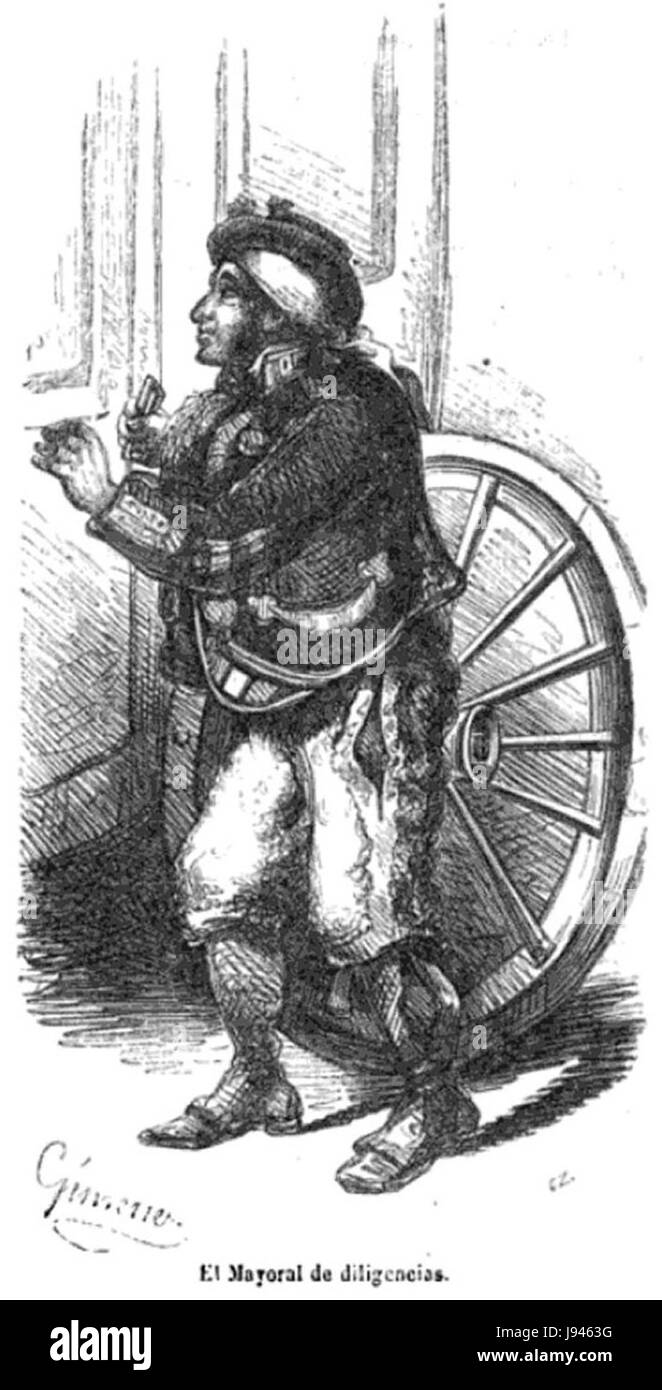 El Mayoral de Diligencias est une peinture espagnole, illustrant une scène historique impliquant le rôle du carrossier dans le système de transport espagnol du XIXe siècle, reflétant la vie et la culture espagnoles de l'époque. Banque D'Images
