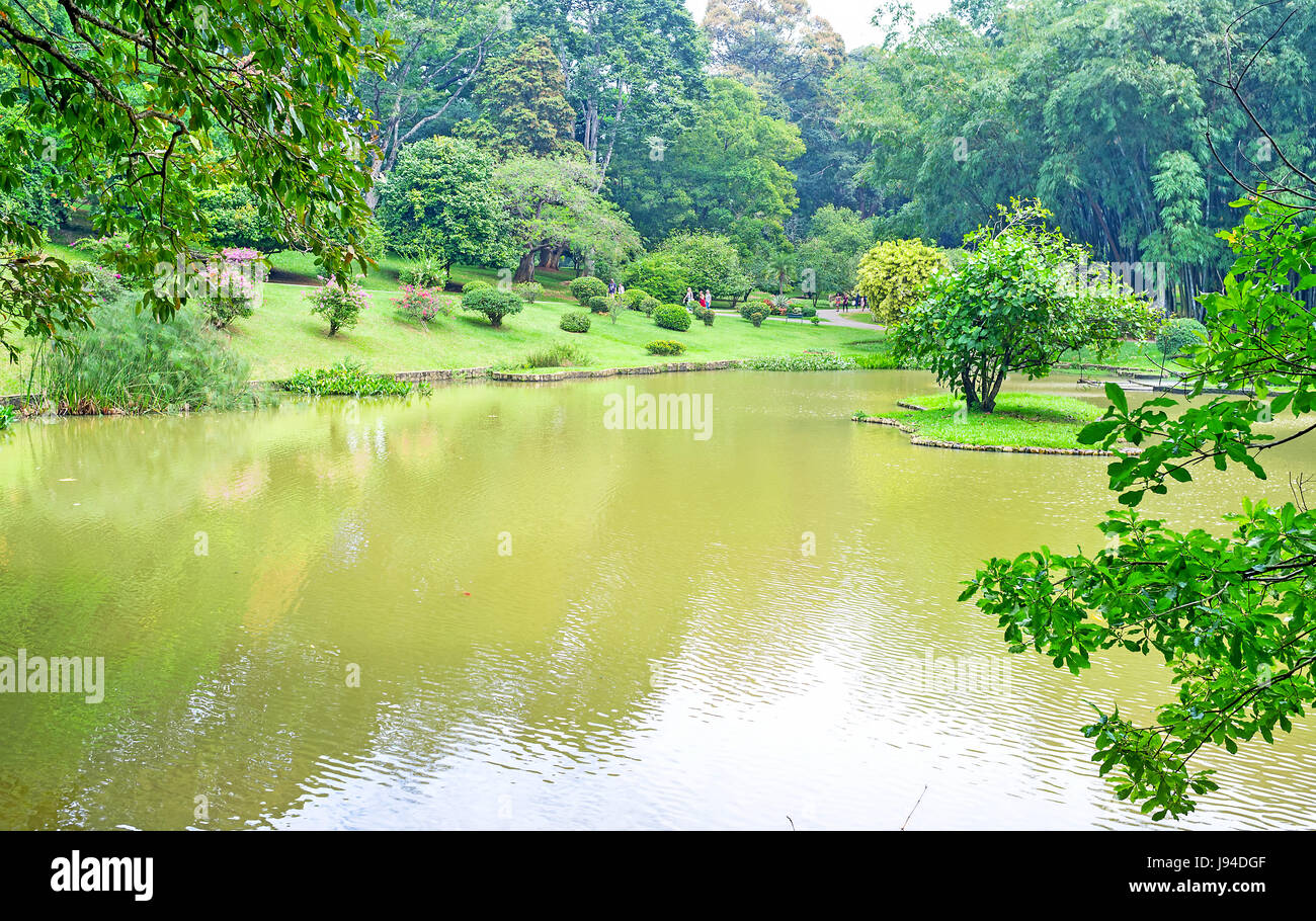 PERADENIYA, SRI LANKA - le 28 novembre 2016 : Le petit lac est l'un des plus lieux préférés parmi les habitants et les touristes, le 28 novembre à Peradeniya. Banque D'Images