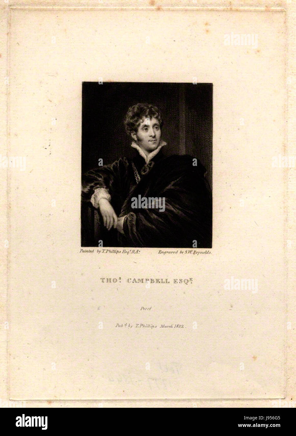 Cette gravure de Samuel William Reynolds présente un portrait de Thomas Campbell, basé sur une peinture de Thomas Phillips, capturant la ressemblance du poète du XIXe siècle. Banque D'Images