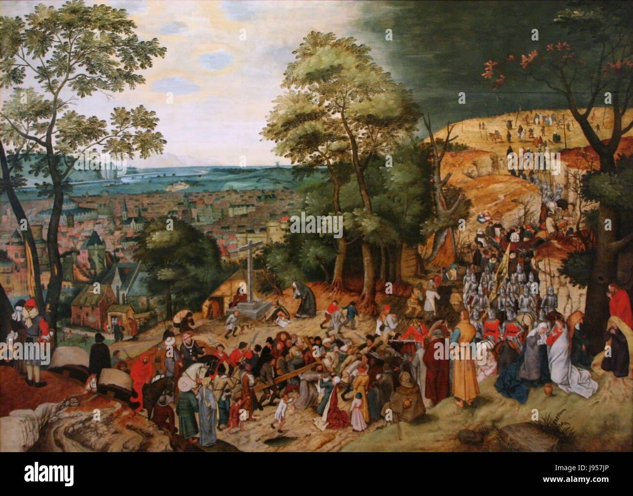 Le « Kruisdrage » (portant la croix) de Pieter Brueghel le jeune est une œuvre significative représentant une scène religieuse de la passion du Christ. Connue pour ses détails complexes et l'utilisation de la couleur, la peinture illustre le thème de la souffrance du Christ. Banque D'Images