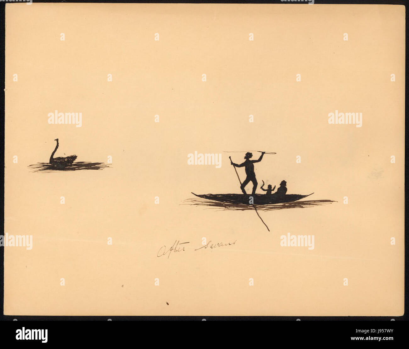 Tommy McRae, un artiste aborigène australien, est connu pour ses représentations saisissantes de la faune et de la culture australiennes. 'After Swans' est une pièce qui reflète son style, en se concentrant sur l'environnement naturel et ses habitants. Banque D'Images