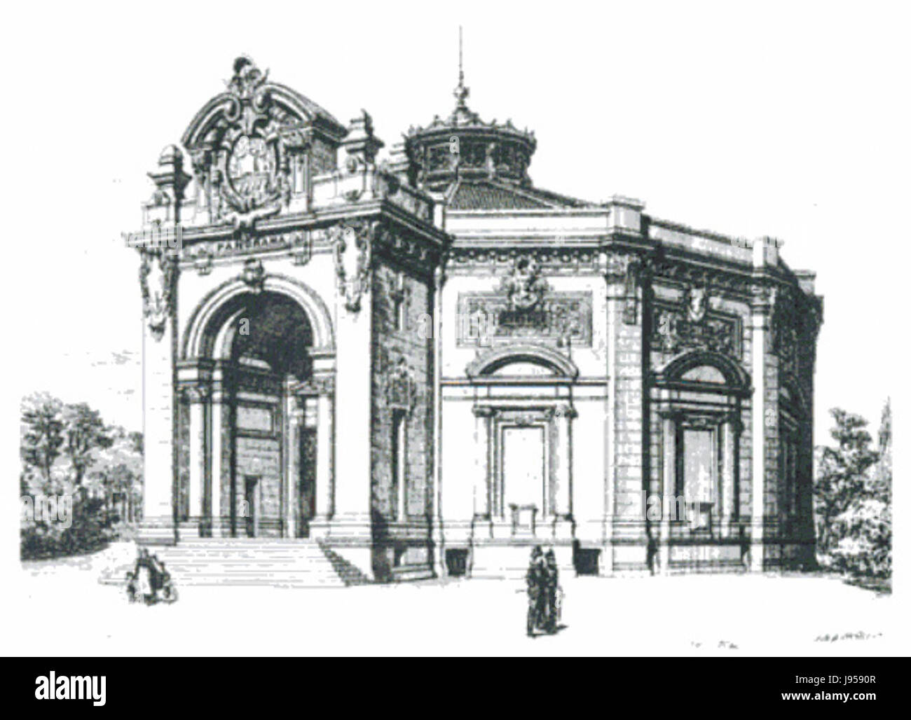 'Panorama Marigny' de 1886, présenté dans la publication 'Architektonische Rundschau' de 1999, présente une vue architecturale détaillée, peut-être liée à des études urbaines ou architecturales du XIXe siècle. Banque D'Images