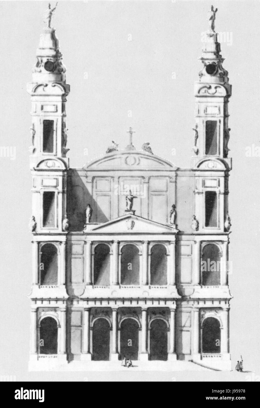 Saint Sulpice façade ouest design par Servandoni avec troisième ordre Middleton 1980 p106 Banque D'Images
