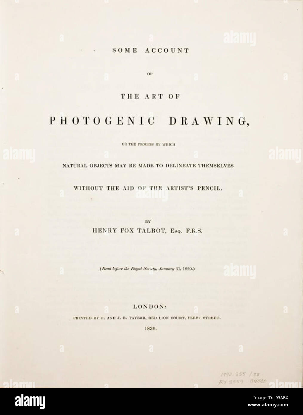 Compte de l'art de dessin photogénique, ou le processus par lequel les objets naturels peuvent être faites pour délimiter eux-mêmes sans l'aide du crayon de l'artiste Banque D'Images