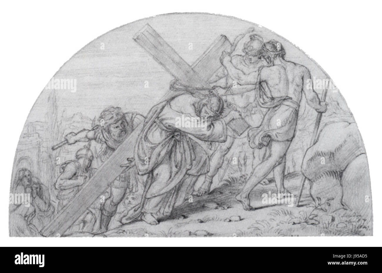 Une peinture de Sir Joseph Noel Paton représentant la scène du Calvaire, un événement biblique bien connu montrant la crucifixion de Jésus-Christ. L'œuvre capture l'intensité émotionnelle et la signification historique du moment. Banque D'Images