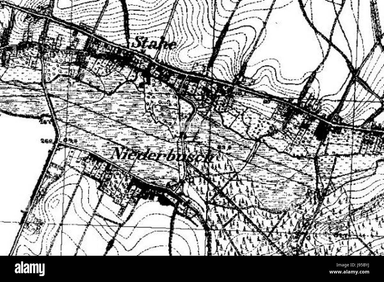 Une référence géographique ou historique à Niederbusch, avec un 'Neuaufnahme' (nouvel enregistrement) suggérant un relevé récent ou une mise à jour cartographique de la région. Banque D'Images