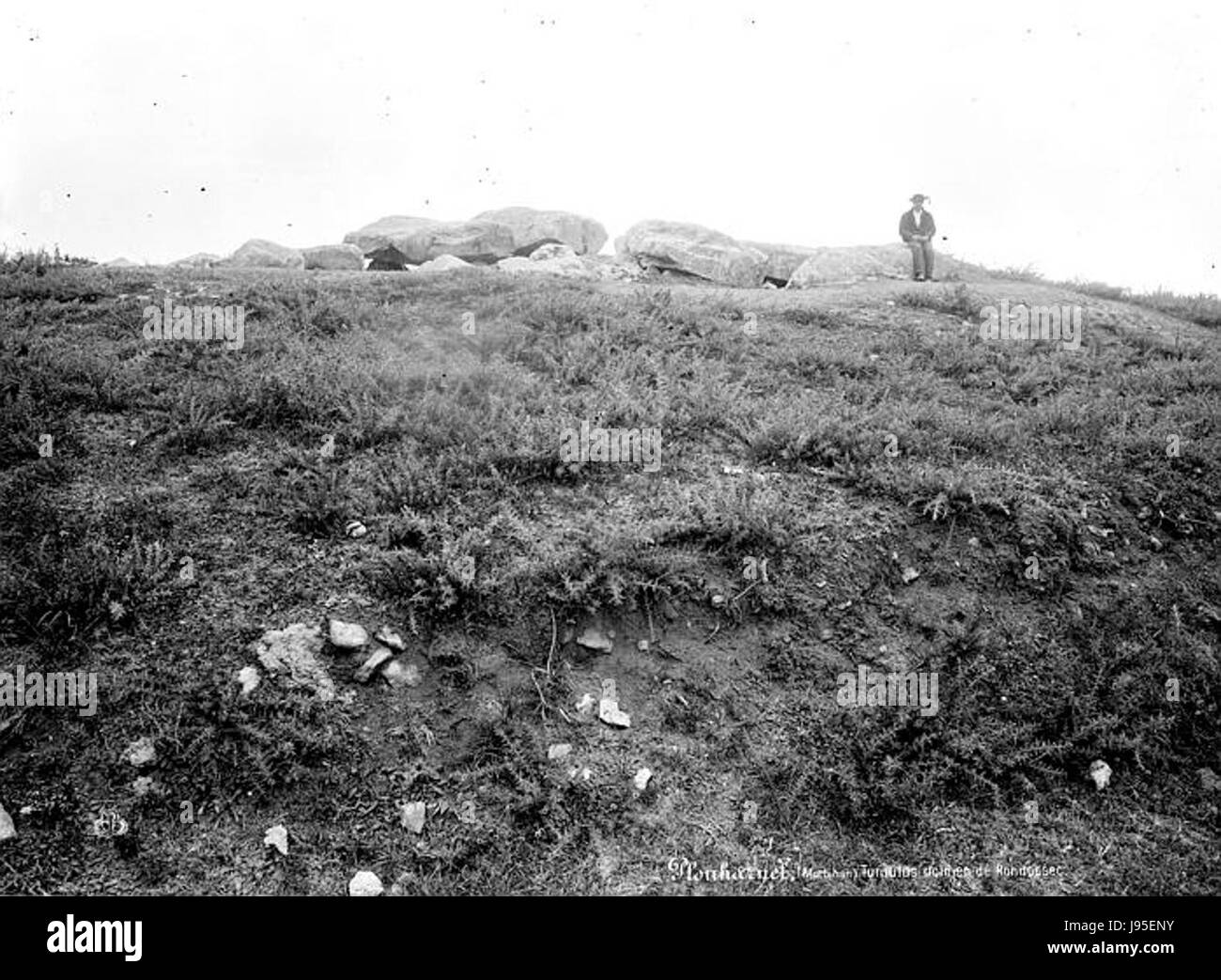 Le Plouharnel Tumulus de Rondossec, situé en Bretagne, est un ancien tumulus funéraire datant de la période néolithique. C'est un site archéologique important, reflétant la culture préhistorique et les pratiques funéraires de la région. Banque D'Images